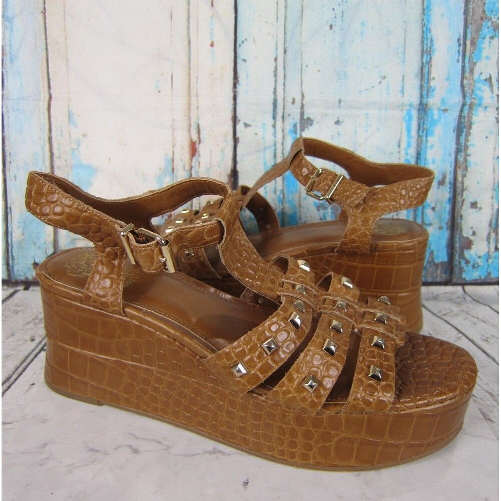 Vince Camuto Kabria Wedge Studded Platform Sandals Size 11 M, Tawny Birch NWOB